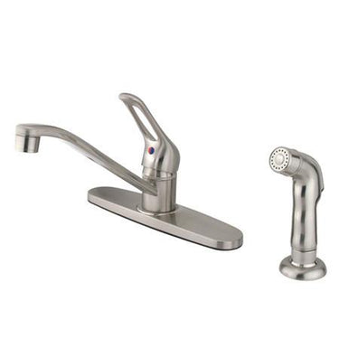 Kingston Brass GKB562SNSP Water Saving Wyndham Centerset Kitchen Faucet with Single Loop Handle and Matching Side Sprayer, Satin Nickel Kitchen Faucet Kingston Brass